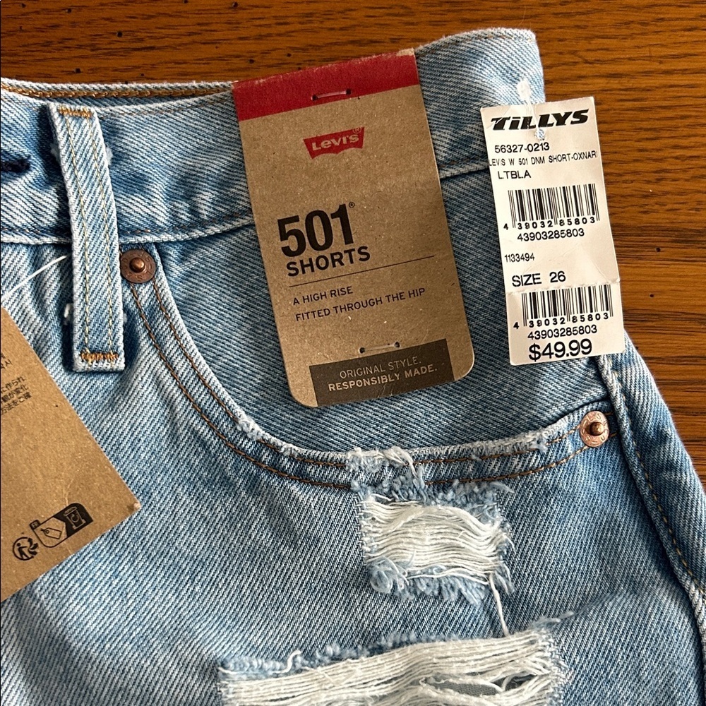 Levi's Women's Ripped Jean Shorts - Light Blue/9 - Picture 2 of 3